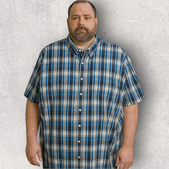 Nautica Men’s Button Down Shirt 4XL Blue Plaid Short Sleeve Big & Tall Cotton - Picture 1 of 9